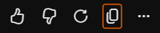 The buttons under a Gemini answer, with the copy button outlined: thumbs up, thumbs down, redo, copy, and more